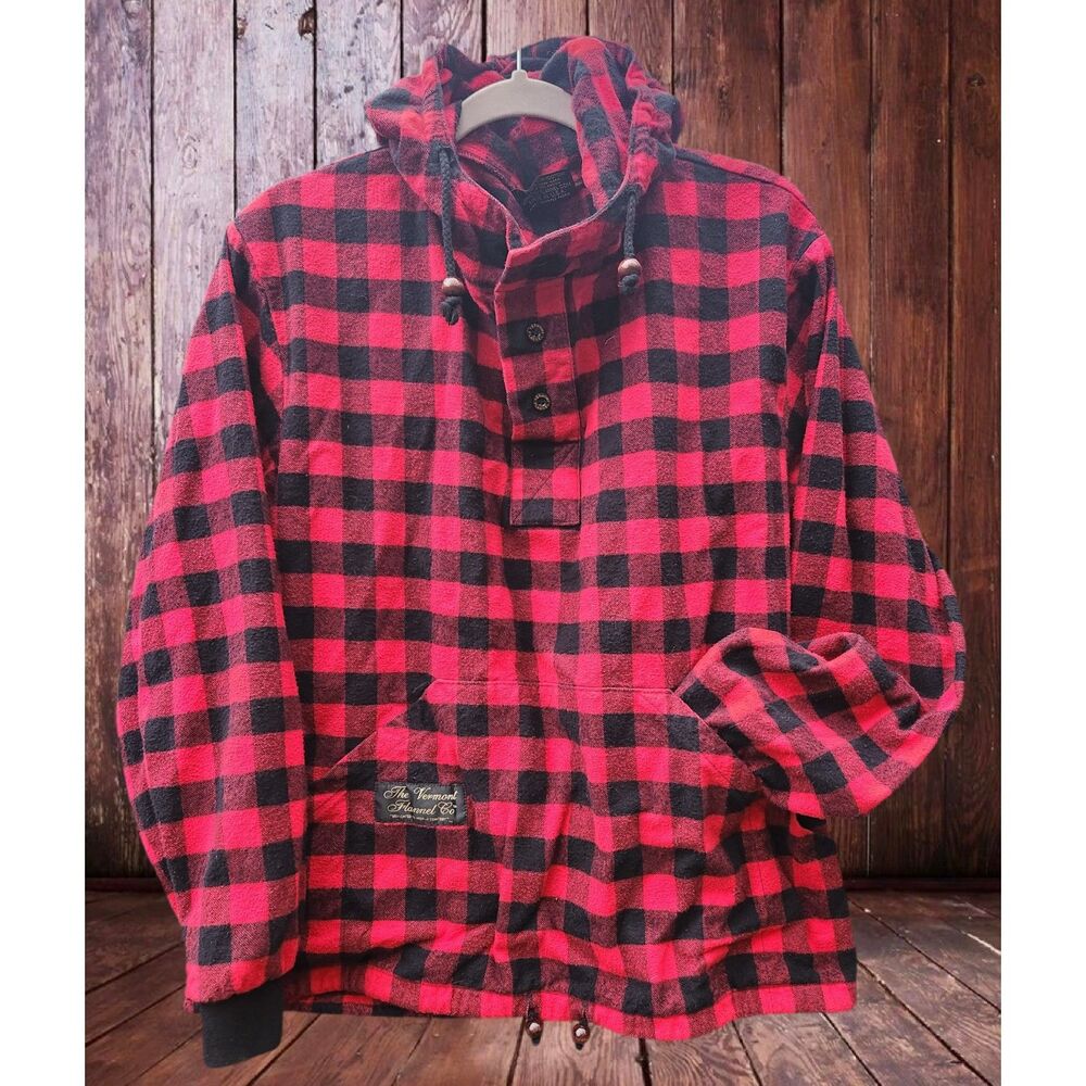 The Vermont Flannel Co. Womens Pullover Hoodie Small Red Black Buffalo Plaid